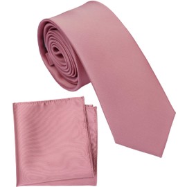 ZENXUS Boy's Solid Dusty Rose Tie with Pocket Square Set, Small Necktie for Toddlers and Boys, Self-Tied