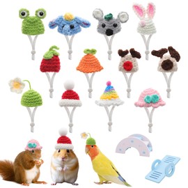 Liznkjious 12 Pack Hamster Hats with Bridge and Seesaw Exercise Toy, Small Animals Cute Tiny Hat Mini Hand Knitted Party Hats for Stuffed Animals Guinea Pig Pets Holiday Party Costume Accessories