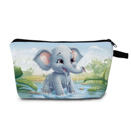 MoCaliduccious Cartoon Elephant Play Print Cosmetic Bag Whimsical Holiday & Birthday Gift Idea Water-Themed Travel Organizer Vibrant Toiletry Pouch for Adventure Enthusiasts
