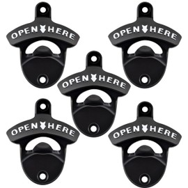 Jumiok Stainless Wall Mount Beer Bottle Opener Black with White, Screw in Wall Soda Bottle Cap Opener Outdoor (5 PCS)