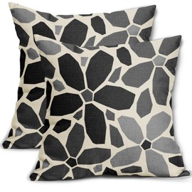 Black Grey Gray Pillow Covers 20x20 Set of 2 Geometric Art Flower Print Decorative Outdoor Pillowcases Modern Abstract Floral Farmhouse Throw Cushion Case Decor for Couch Sofa Bed