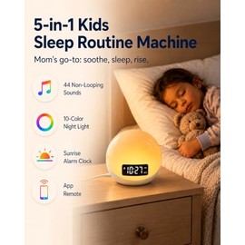 White Noise Sound Machine with Sunrise Alarm Clock for Kids Baby Shusher | 44 Non-Looping Soothing Sounds, 10-Color Night Lights, Easy APP Control, Gi