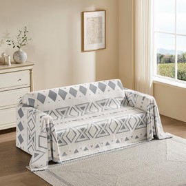 Maymiss Boho Couch Cover for Dogs Washable Chenille Sofa Covers Reversible Sofa Slipcover Pet Friendly for Sectional Sofa, 2 or 3 Cushion Couch (Boho3 Grey, 71" x 134")