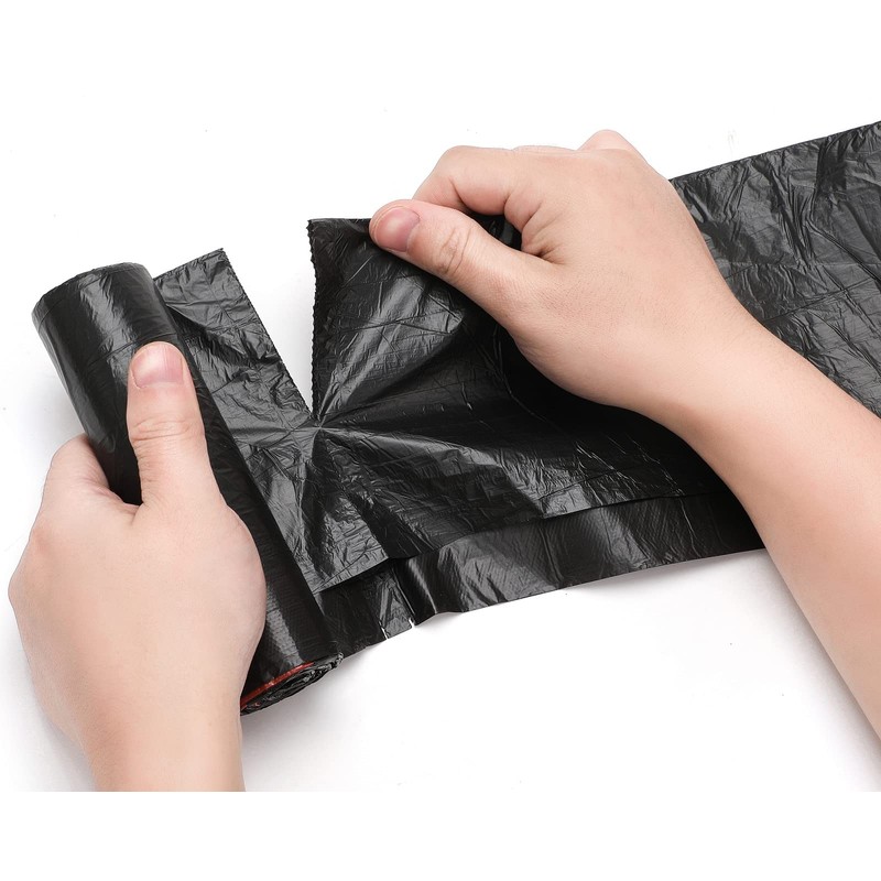 Drawstring Bin Liners, Black Trash Bags Five Rolls, 12 per