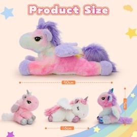 MorisMos Giant Unicorn Cuddly Toy XXL, 50 cm Long, Large Unicorn XXL Stuffed Toy Plush Toy with 3 Babies in the Belly, Unicorn Teddy Birthday Gift for Children, Baby Glow in the Dark