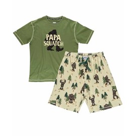 Lazy One Men's Sleep Shorts Set, Matching Sleepwear Shirt and Short Set for Men, Cotton Pajama Shorts and T-Shirt (Papa Squatch, X-Large)