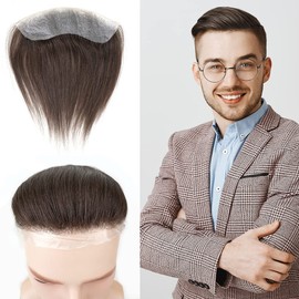 Lordhair Hairline Toupee for Men, Frontal Hairpiece, Forehead Toupee V-Shape Natural 100% Human Hair with PU Thin Skin Covering Male Receding