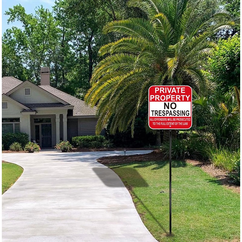 Private Property No Trespassing Sign with 54 Inch Black Metal