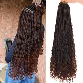 COOKOO 24 Inch Goddess Box Braids Crochet Hair for Black Women 8 Pack Bohemian Hippie Box Braids Pre-looped Crochet Hair With Curly Ends Synthetic Crochet Braiding Hair T30#