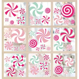 JarThenaAMCS Christmas Window Cling Pink Green Candy Window Sticker Xmas Reusable PVC Window Decal for Winter Glass Mirror Decor, 9 Sheets