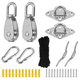 M20 Pulley for Ropes Set, Stainless Steel, 360 Degree Rotation Pulley, Load Capacity 150 kg, Pulley, Suitable for Boats, Awnings, Garage Doors, Clotheslines, Fishing (Silver)