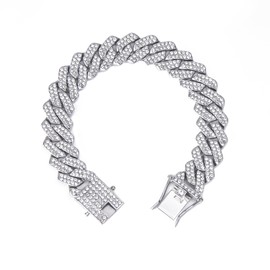 APaztip APaztip 14mm Cuban Link Bracelet for Men Silver 8' Bracelet Iced Out Thick Chain for Women Bling Diamond Bracelet Cut Cuban Link Chains for Men Hip Hop Jewelry