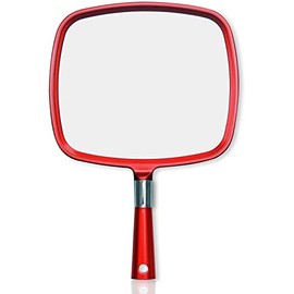 Mirrorvana Espejo de Mano Grande y cómodo con asa, Modelo barbero para peluquería y salón - 1 Unidad (Rojo)