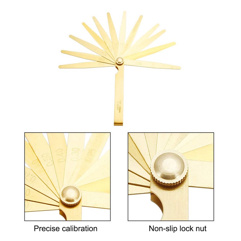 sourcing map Metric Thickness Feeler Gauge 0.05-1mm 13 Pieces Brass
