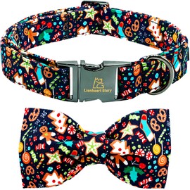 Lionheart glory Christmas Dog Bow Collar Gingerbread Man Print Dog Collar for Large Dogs Adjustable Comfortable Robust Collars with Bow Tie Pet Collar Bows, Cute