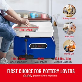 Happybuy Pottery Wheel, 11in Ceramic Wheel, 450W for Adults & Beginners, Adjustable 60-300RPM Speed with Handle & Pedal, ABS Detachable Basin, DIY Craft Accessory Kit, LCD Touch Screen, Blue