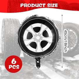 6 Pieces Race Car Balloons 18 Inch Wheel Balloons Cars Birthday Decorations Car Foil Balloons Large Car Birthday Party Supplies Car Theme Party Decorations Party Supplies Black White