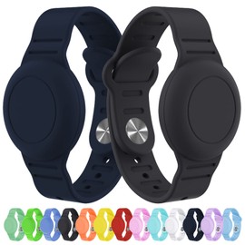 KAHADI 2 Pack Waterproof AirTag Bracelet for Kids, Hidden Silicone Wristband for AirTag, GPS Tracker Case for Air Tag Holder Strap Band for Child Toddler, Secure Anti-Loss Protection(Black Navy Blue)