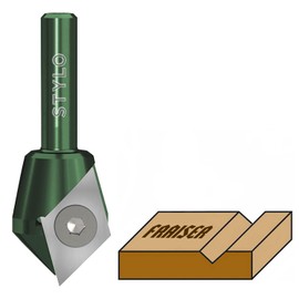 Fraiser Stylo Multifunctional V-Groove Cutter with Carbide Reversible Plate for Engraving, 45° Chamfers and 90° V-Grooves, Shank 6.35 mm (1/4 inch), for Wood, Wood Materials and Plastics, for CNC and