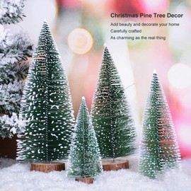 10pcs Mini Tabletop Christmas Trees Snow Frosted Pine Trees with Wood Base Tabletop Decor for Home and Office