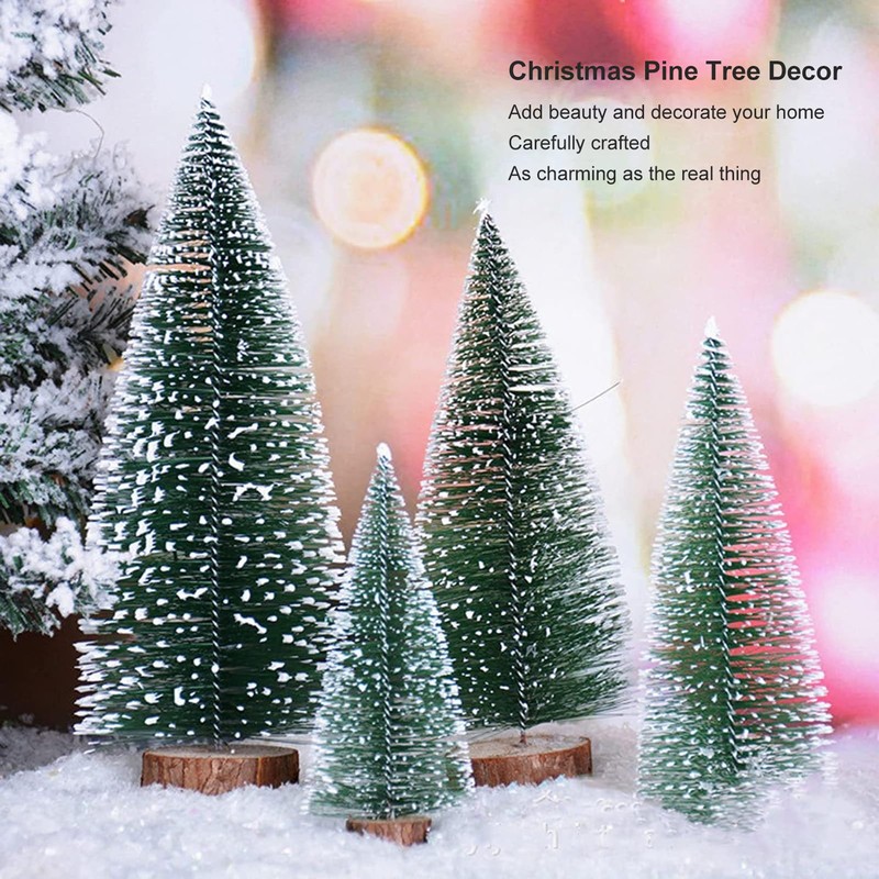 10pcs Mini Tabletop Christmas Trees Snow Frosted Pine Trees with