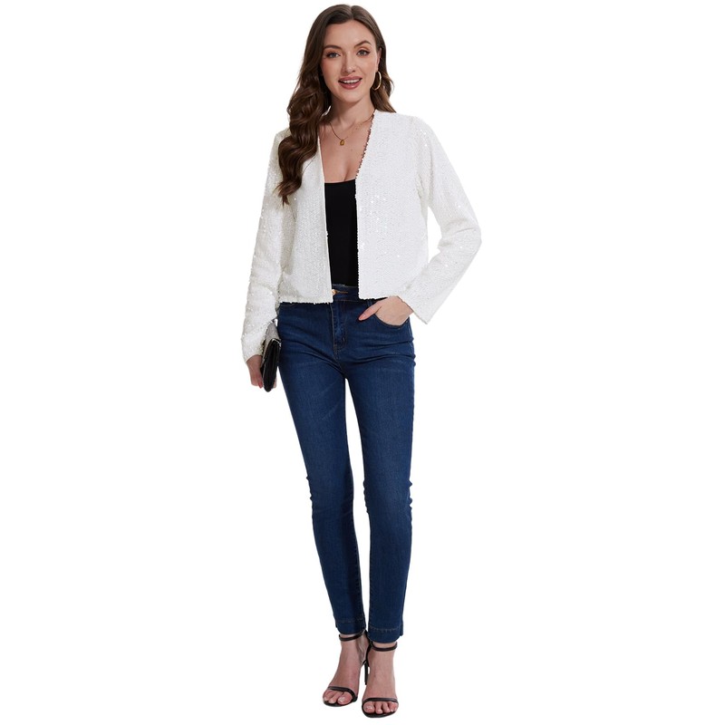 MINTLIMIT Women's Sequin Cardigan Short Open Front Cardigan Long Sleeve