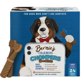 Bernie's Charming Chompers - Daily Dental Chews for Dogs 50-100 Lbs. - 24 Count - Cleans Teeth, Freshens Breath, + Boosts Oral-Gut Microbiome. Easy to Digest, Supports Healthy Digestion Naturally