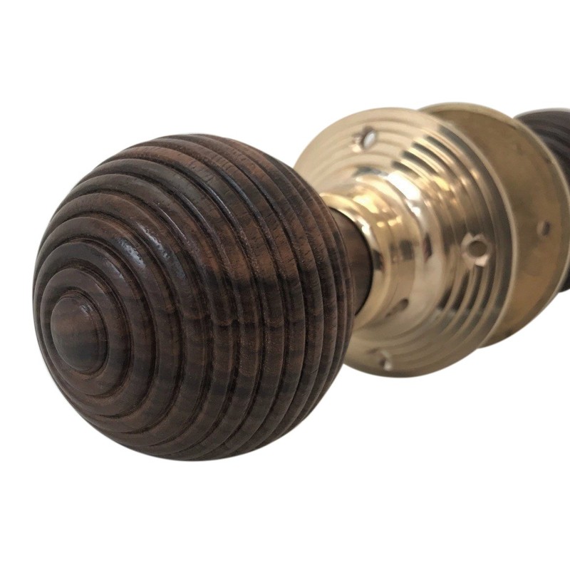 Harrington Marley WOODEN BEEHIVE DOOR KNOBS HANDLE SET BRASS HARDWOOD