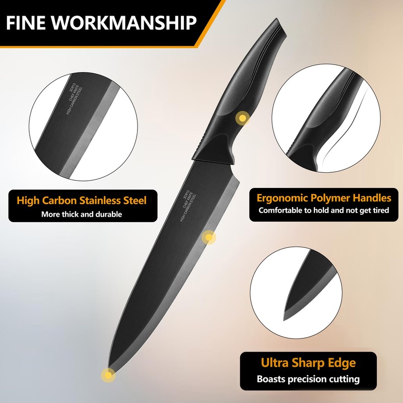 E-far Knife Set with Block, 15 Pieces Kitchen Knife Block
