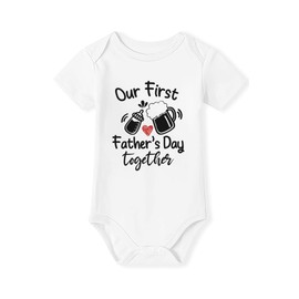 TMSD Baby Boys First Father's Day Short Sleeve Cotton Onesie Bodysuit White 6-9 Months