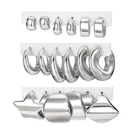 Juego de 9 pares de aretes colgantes de plata para mujer, aretes gruesos hipoalergénicos, pequeños, ligeros trenzados para regalo diario de fiesta, Large, Latón, No es una piedra preciosa