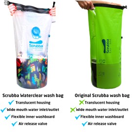 Scrubba Waterclear Wash Bag Portable Washing Machine - New Water Inlet/Outlet for easy rinsing - Manual Portable Washer for Travel, Camping, Laundry, Baby Clothes - Travel Essentials, Gift - 6.9 oz