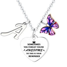 Inspirational Necklace with Initial You Are Awesome Necklace Butterfly Charm A-Z Letter Necklace for Friends Necklace Gifts for Sister Daughter Granddaughter 26 Letters Alphabet Necklace (Letter A)