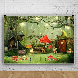 12x10ft Spring Backdrop Mushroom Fantasy Fairy Tale Garden Photography Background Enchanted Wonderland Photo Background for Children Kid's Birthday Party Portrait Photo Shot Backdrops