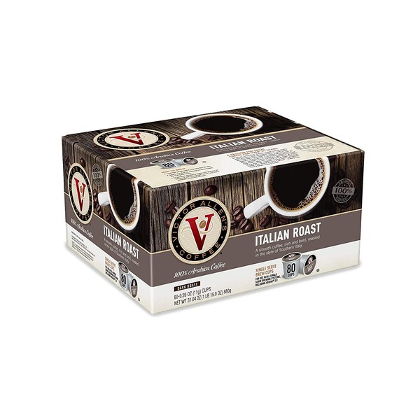 Victor Allen's Coffee K Cups, Italian Roast Single Serve Dark Roast Coffee, 80 Count, Keurig 2.0 Brewer Compatible
