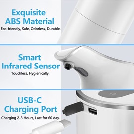 YIKHOM Automatic Liquid Soap Dispenser, 15.37 oz/450mL Soap Dispenser, Touchless Hand Sanitizer Dispenser Electric, Motion Sensor Waterproof Pump for Bathroom Kitchen Dish Soap, USB C Rechargeable