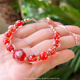 ARTSY Crafts Glow in The Dark Firefly Beads Bracelets Necklaces, Luminous Murano Glass Beads Jewelry Mermaid Crystals Healing Inspirational Bracelet Bangle (Bracelet-Red)