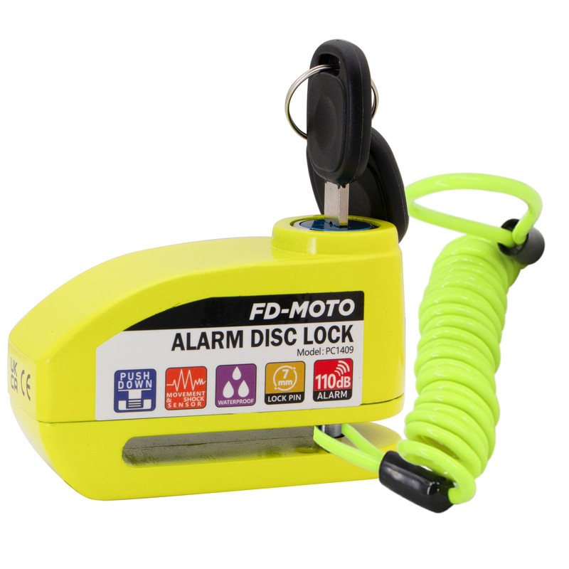 FD-MOTO Alarm Disc Lock & Reminder Cable Yellow Green