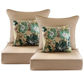 Outdoor Deep Seat Cushion Set of 2,24 x 24 Inch, Deep Seat,Back Cushion and Pillow with Removable Cover and Adjustable Straps for Chair, Sofa, and Couch