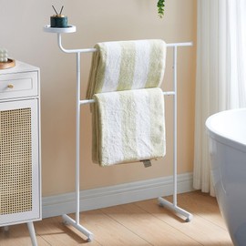 Kings Brand Furniture Valet Clothes Stand with Storage Tray, Towel Rack, Blanket Drying Holder for Bedroom, Laundry Room & Bathroom, White