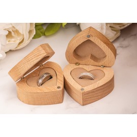 Strova Heart Shaped Wooden Ring Box for Wedding Rings – Set of 2 with Engraved Mr. & Mrs. Lettering – Ring Bearer Box for Display or Personal Organizer – Protective Ring Cushions and Magnetic Closure