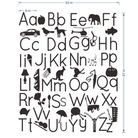 ANFRJJI Alphabet Educational Wall Decals - PVC Removable Wall Stickers with ABC Letters, Animals and Icons - Funny Alphabet Wall Decor for Kids Room and Nursery Vinyl Art Stickers JWH139 (Black)