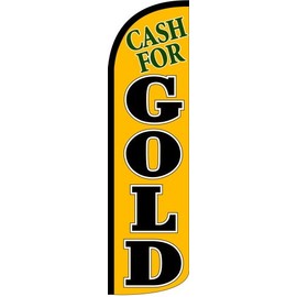 Cash For Gold Yellow Swooper Windless Flag (full sleeve) 3ft X 11.5ft Flag by EZ Flags