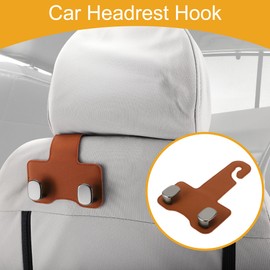 Partuto 1 Pcs Universal Car Seat Headrest Hook for Most Car, SUV, Truck Car Seat Back Organizer Hooks Sturdy Faux Leather Metal Orange 7.09"x4.96"