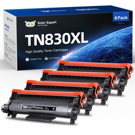 Kolor Expert TN830XL Toner Cartridge for Brother Printer Replacement for Brother TN830 TN830XL Use with HL-L2460DW DCP-L2640DW HL-L2405W HL-L2400D HL-L2480DW MFC-L2820DW Printer (4 Black)