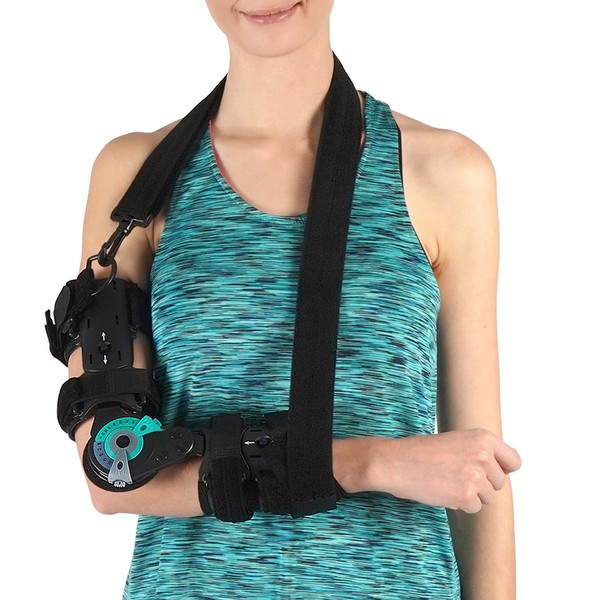 Soles Hinged Elbow Brace (Right Arm) | Support Post Op Injury Recovery, ROM Orthosis | Adjustable Range of Motion | One Size Fits All | Unisex (SOLES48)