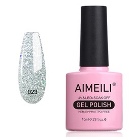 AIMEILI Semi-permanent UV LED Gel Nail Polish for Manicure Silver Glitter Nail Polish Soak Off 10ml