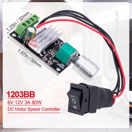 PAGOW DC Motor Speed Controller,Adjustable Reversible PWM1023BB Driver Switch with Control Knob 6v 12v 3A 80W (Switch Cable Length 5.9inch)