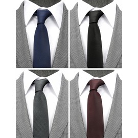 ZENXUS 2.5 inch Skinny Ties for Men, Solid Slim Ties, Basic Colors Ties Assorted, Black Tie, Navy Blue Tie, Burgundy Tie, Gray Tie, 4-Pack