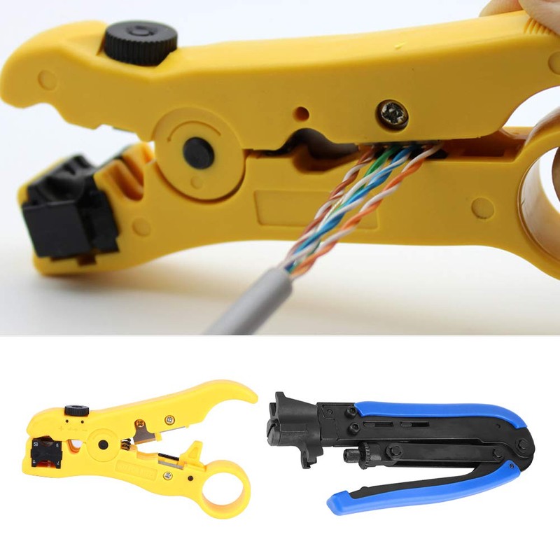 Coaxial Cable Crimping Tool Kit, F-Connector Crimper Wire Stripper Set